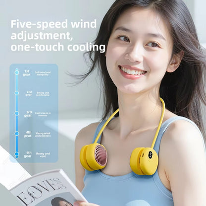 Portable Hanging Neck Fan 5 Speed Wearable Personal Fan Air Cooler Rechargeable